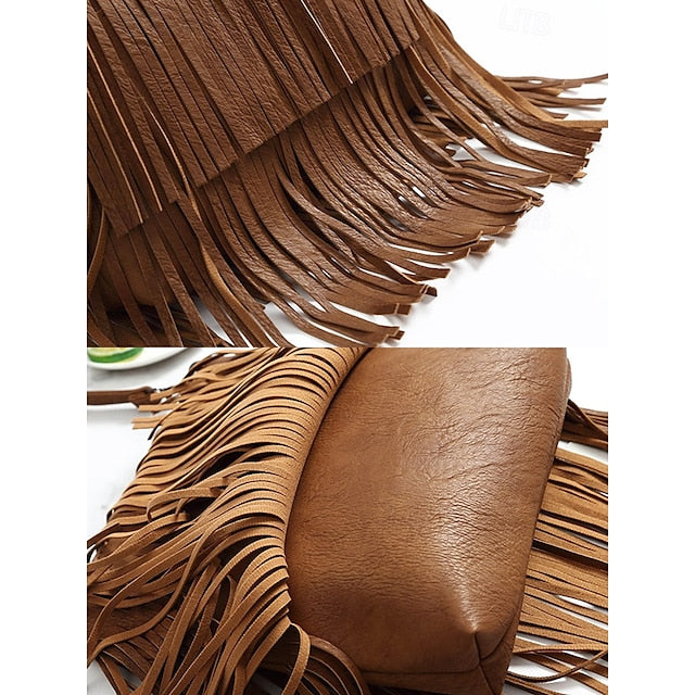 - Women's Leather Bag Faux Fringe Bohemian Crossbody FashionChic