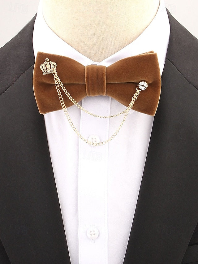 Crown Men's and with Bow Velvet Chain Detail Tie – FashionChic