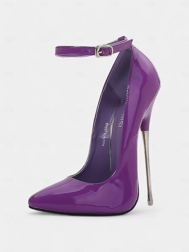 with Red Women's Patent Heels Ankle Stiletto Leather Strap FashionChic