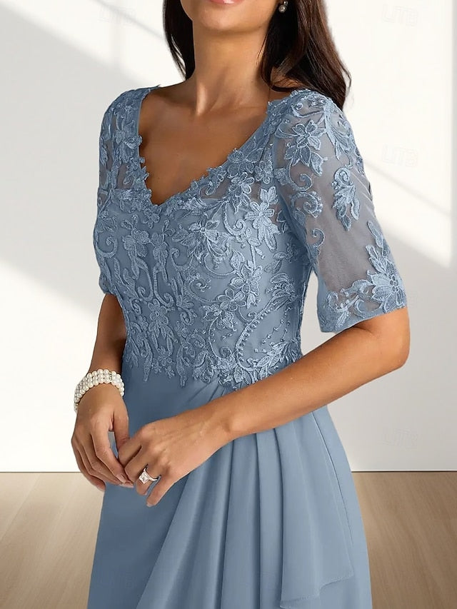 Guest of Bride A-Line Dress Neck Mother V Elegant the Wedding FashionChic