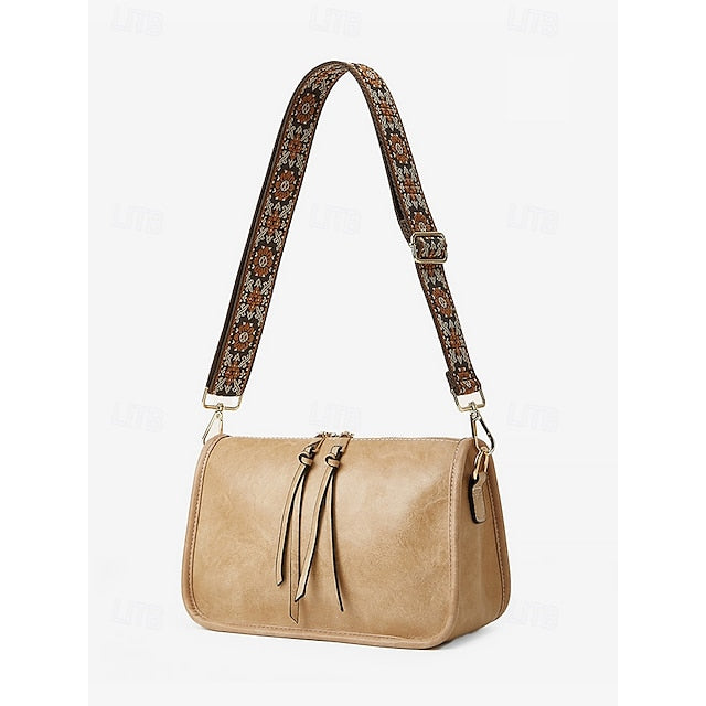 Bag Adjustable Leather Brown Faux Women's Shoulder with FashionChic