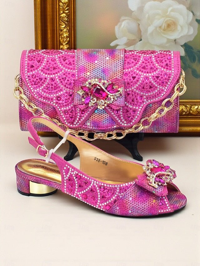 Clutch Women's Gold Matching Slingback and Heels Rhinestone FashionChic