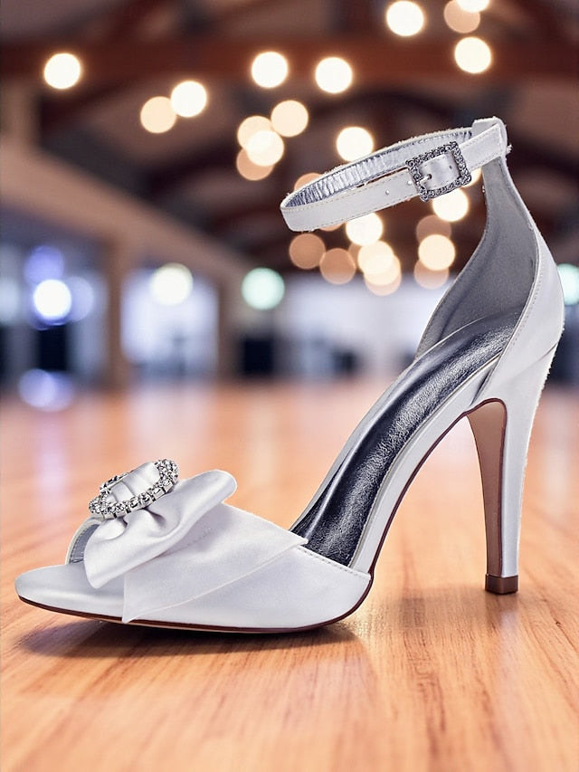 with Sandals Heel Purple Satin Women's Rhinestone High FashionChic