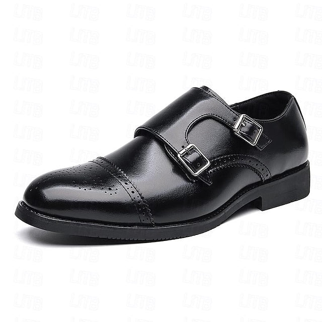 Double Men's Shoes Monk Strap Faux Brown with Dress Leather FashionChic