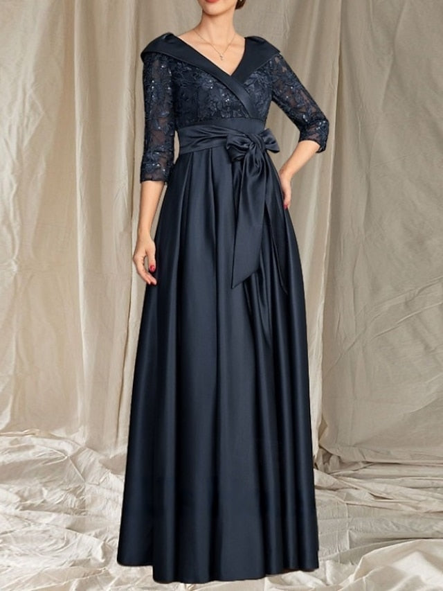 Dress V of A-Line the Mother Wedding Neck Guest Bride Elegant FashionChic