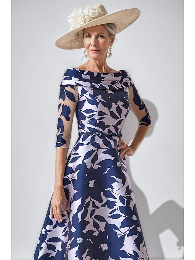 Neck Elegant Bride Mother Boat Simple of Dress A-Line the FashionChic