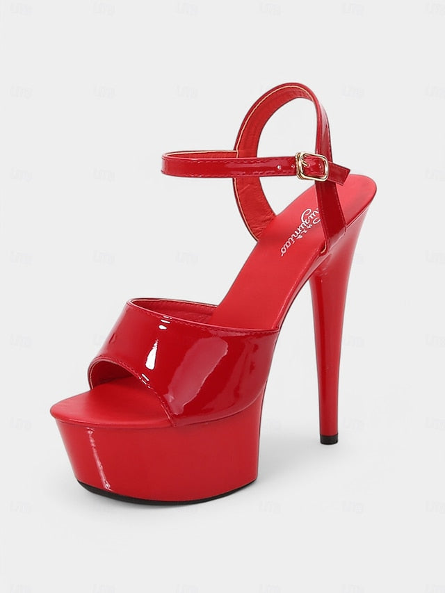 Sandals for - Platform Leather Red Peep Patent Women Toe FashionChic