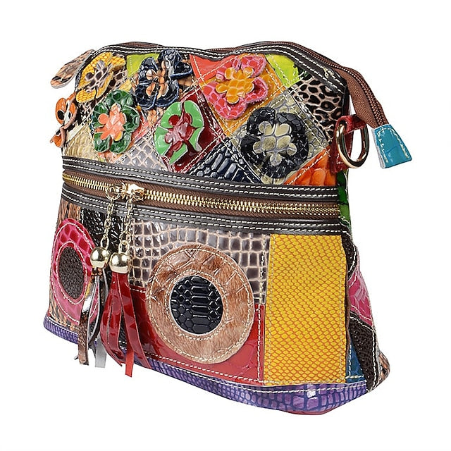 - Shoulder Women's Bag Colorful Bohemian Leather Patchwork FashionChic