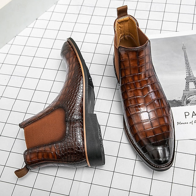 Boots – Chelsea Brown Men's Crocodile Pattern Slip-On FashionChic