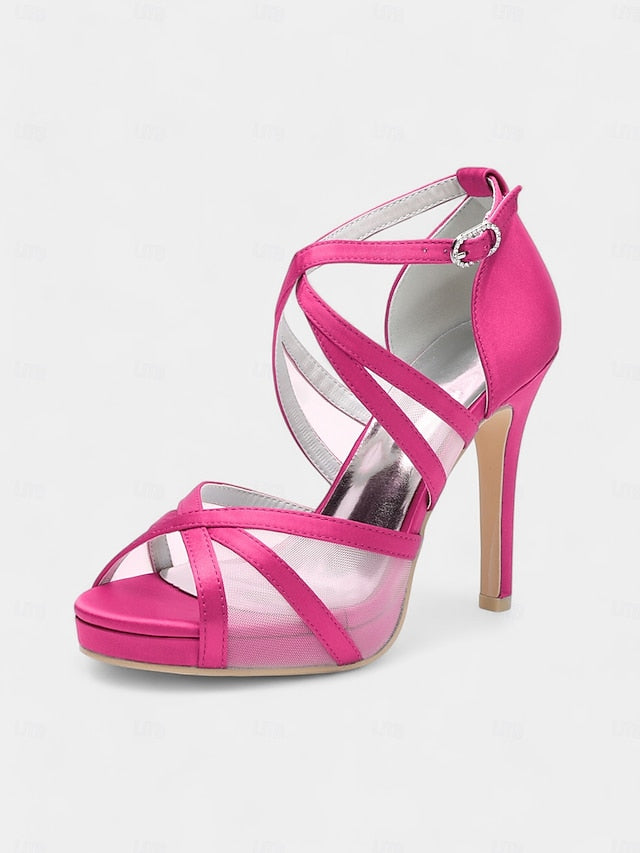 Heel Cross White Sandals - with Satin High Straps Perfect Bridal FashionChic