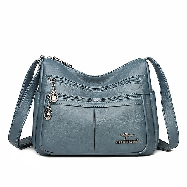 Bag Faux Crossbody Leather - Women's Shoulder Multi-Pocket FashionChic