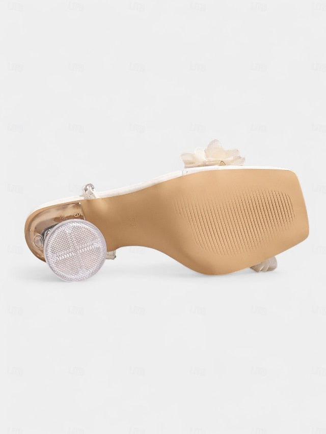Strap Sandals Floral Clear Women's Ankle Ivory Pearl with FashionChic