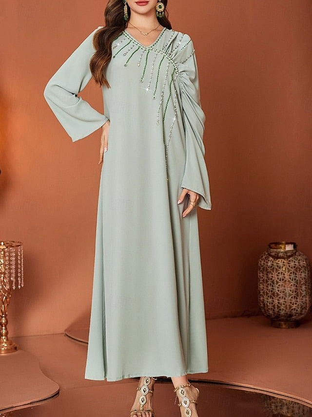 V Elegant of Bride A-Line Floor the Mother Length Neck Dress FashionChic