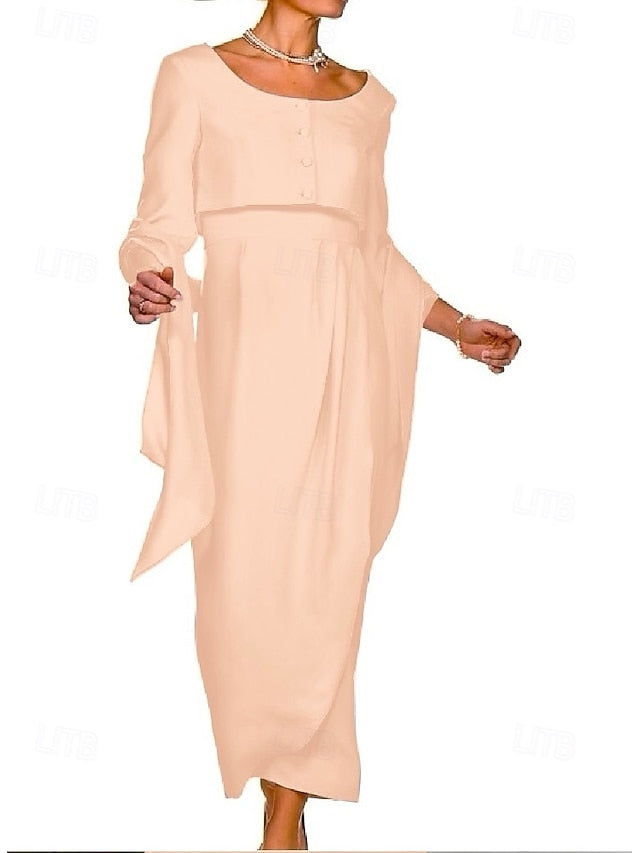 Wedding Mother Bride Dress Sheath the of Guest Piece Elegant Two FashionChic