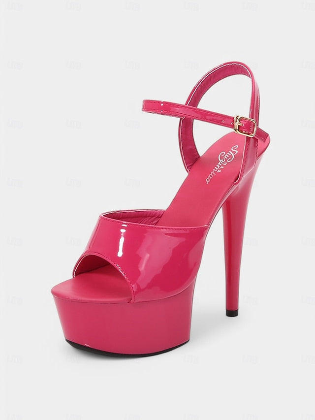 Sandals for - Platform Leather Red Peep Patent Women Toe FashionChic