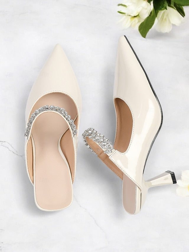 Slip-On Women's Heeled Embellished Pointed-Toe Rhinestone FashionChic
