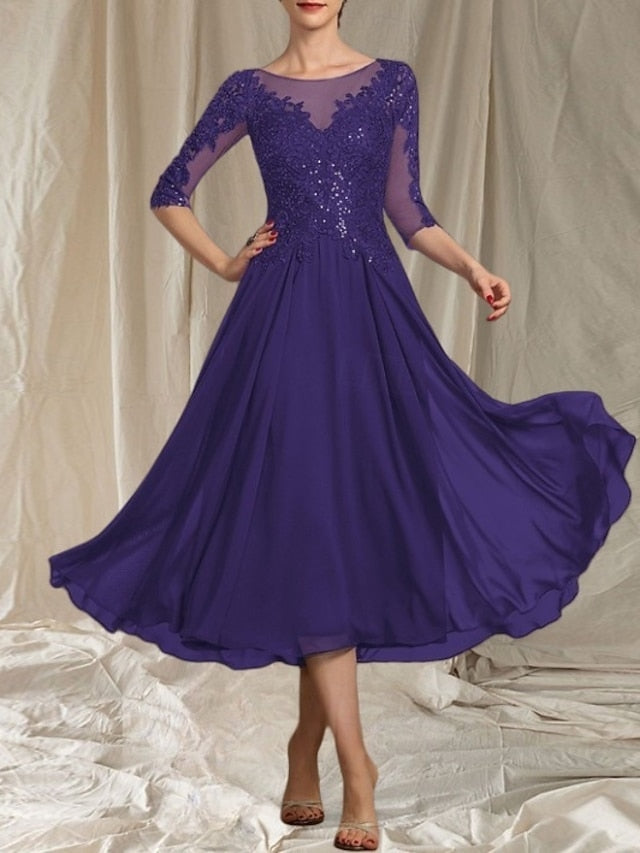 Crew Elegant A-Line Guest of the Dress Mother Neck Wedding Bride FashionChic