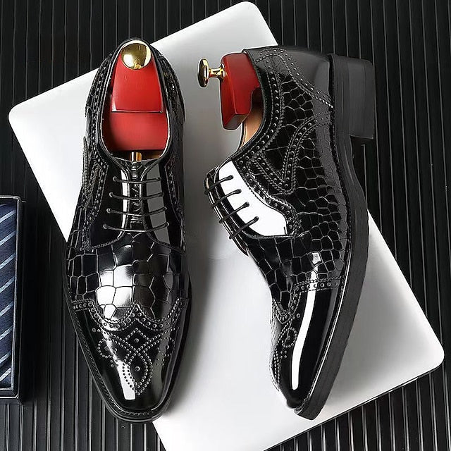 Brogue with Burgundy Leather Men's Patent Shoes Oxford FashionChic