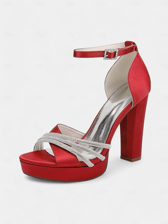 Platform Rhinestone Purple - Heel Sandals Satin Straps with High FashionChic