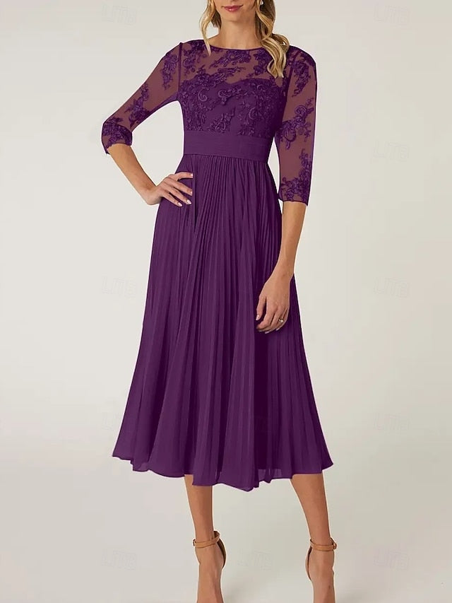 of Elegant the Neck Crew Dress Mother A-Line Bride Wedding Guest FashionChic