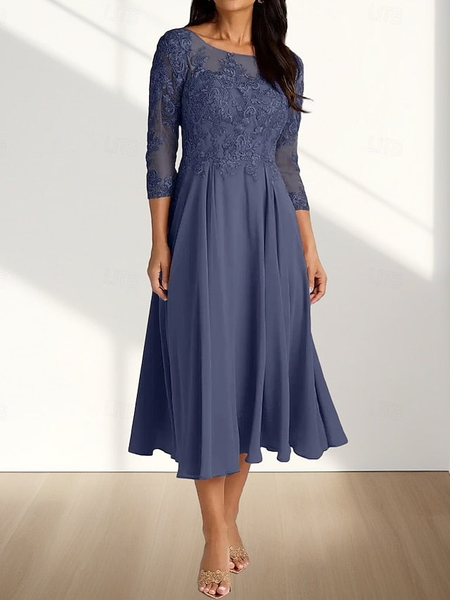 Guest Bride of Crew Elegant A-Line Mother Dress Neck Wedding the FashionChic
