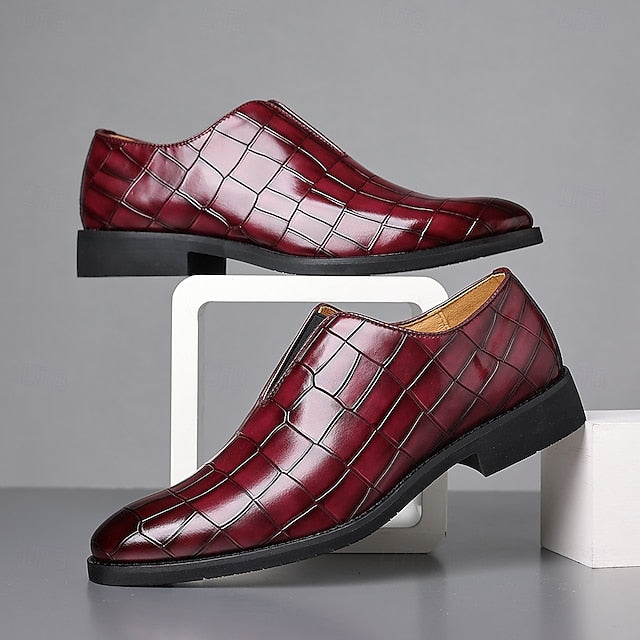 Shoes Pattern Men's Burgundy – Dress Crocodile Slip-On FashionChic