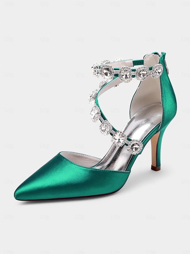 with Ankle Purple Women's Satin Heels Crystal Stiletto FashionChic