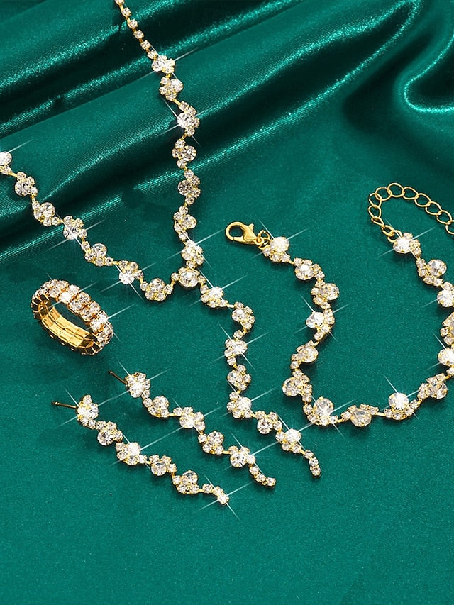 – Jewelry Gold Elegant Rhinestone Set Necklace FashionChic