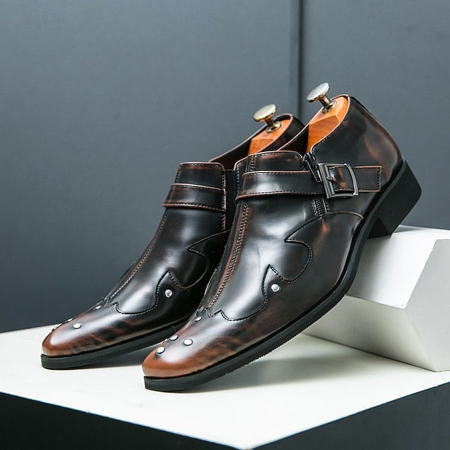Formal Monk Black – Dress Men's Strap Leather Shoes FashionChic