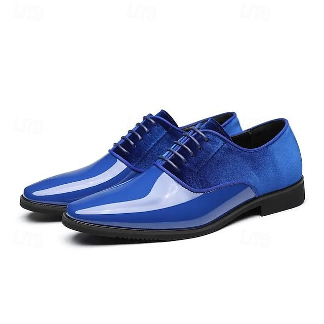 Finish Velvet with Blue Men's White Shoes Dress Glossy and FashionChic