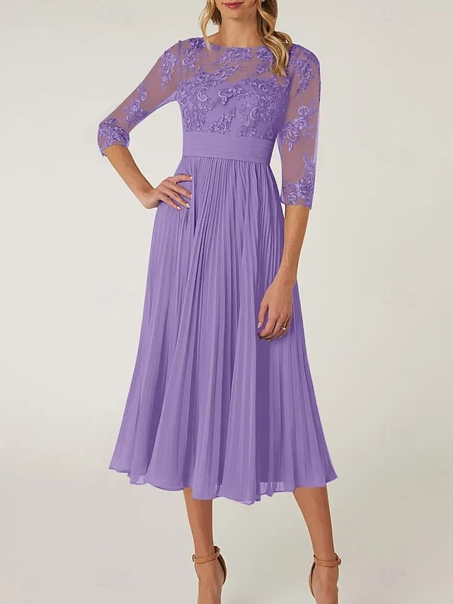 of Elegant the Neck Crew Dress Mother A-Line Bride Wedding Guest FashionChic