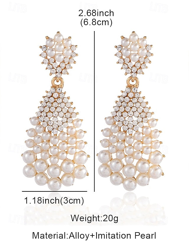 – Vintage Faux Earrings Elegant Drop Pearl and Rhinestone FashionChic