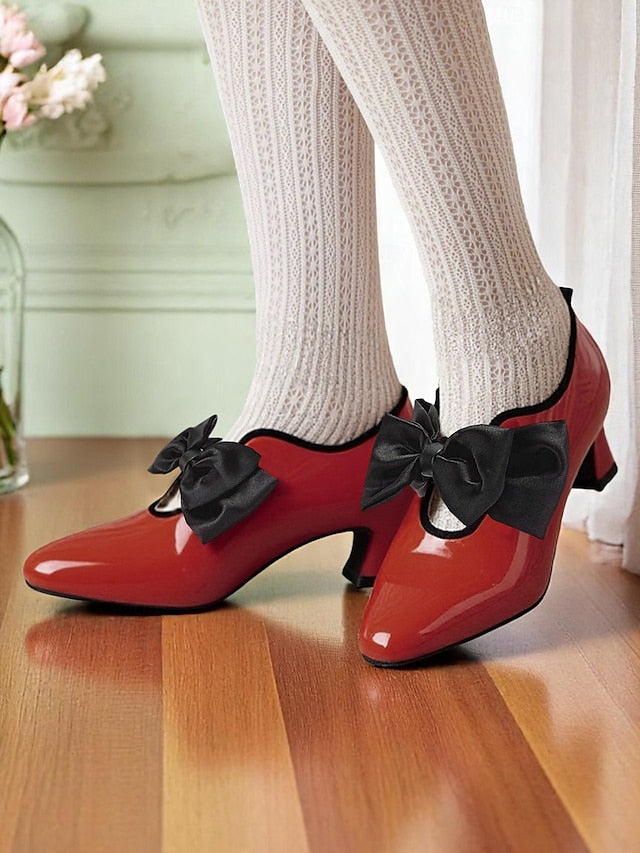 Red Women's Vintage Low Patent Shoes – 1920s Heel Leather FashionChic