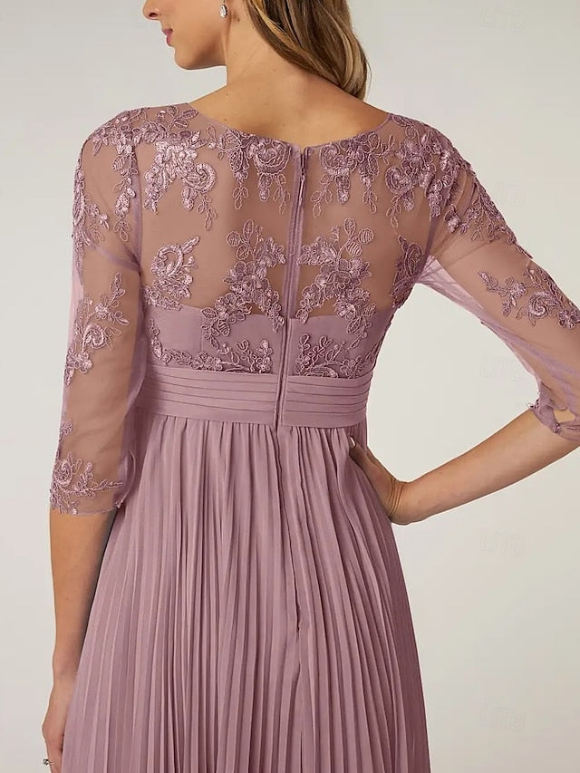 of Elegant the Neck Crew Dress Mother A-Line Bride Wedding Guest FashionChic