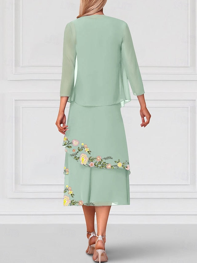 the Crew Dress Mother Two Elegant Piece A-Line of Neck Bride FashionChic