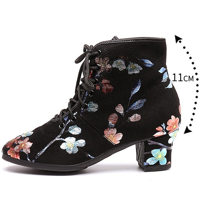 Floral Comfortable Women Lace-up – Black Low for Dance Shoes FashionChic