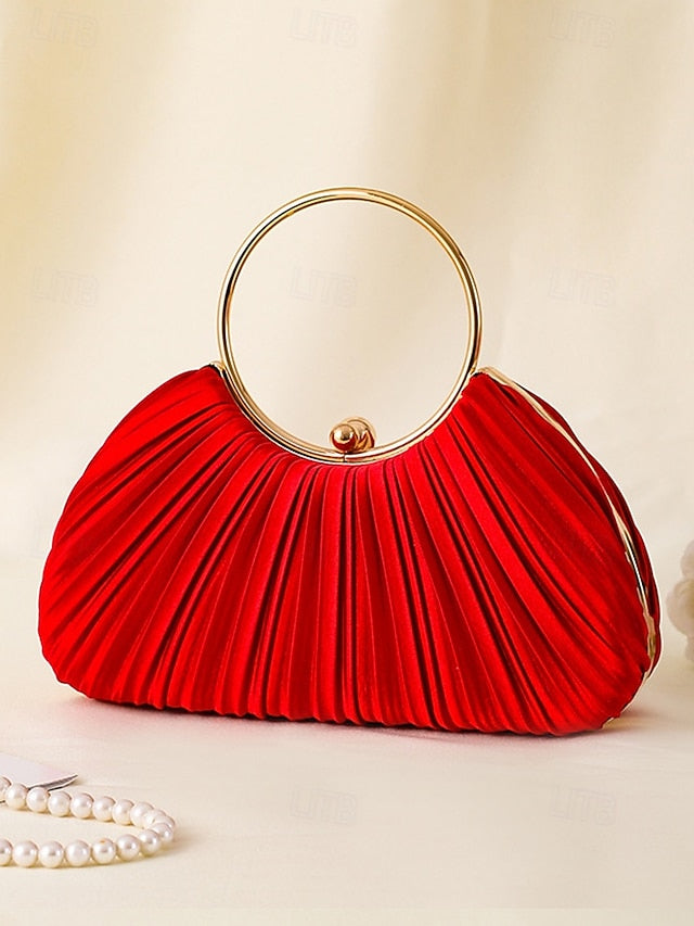 Handle Clutch - with Pleated Elegant Gold Ring Velvet Green FashionChic