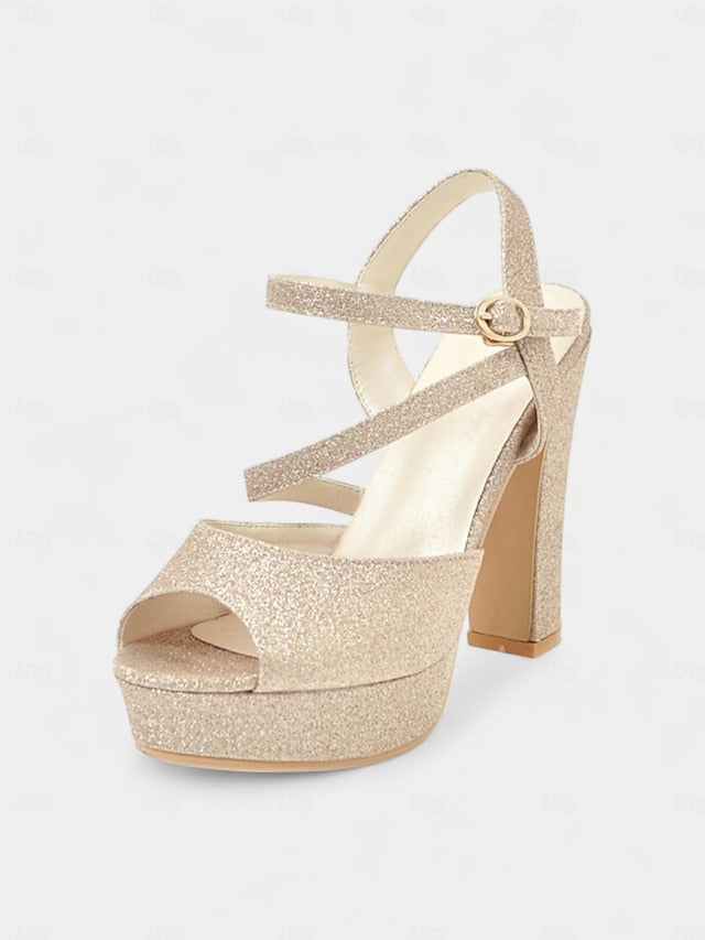 Strap Ankle Heel Women's Platform Sandals with Glitter High FashionChic