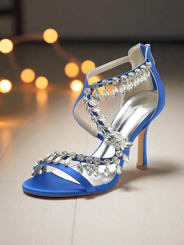 Rhinestone Strappy Heel Sandals Women's High White with FashionChic