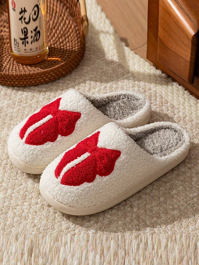 Bowknot Women's - with White Soft Slippers and Design Red FashionChic