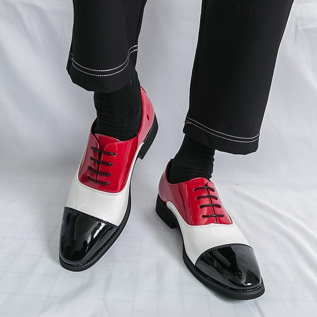 Red and Leather Shoes Patent Men's Oxford – White FashionChic