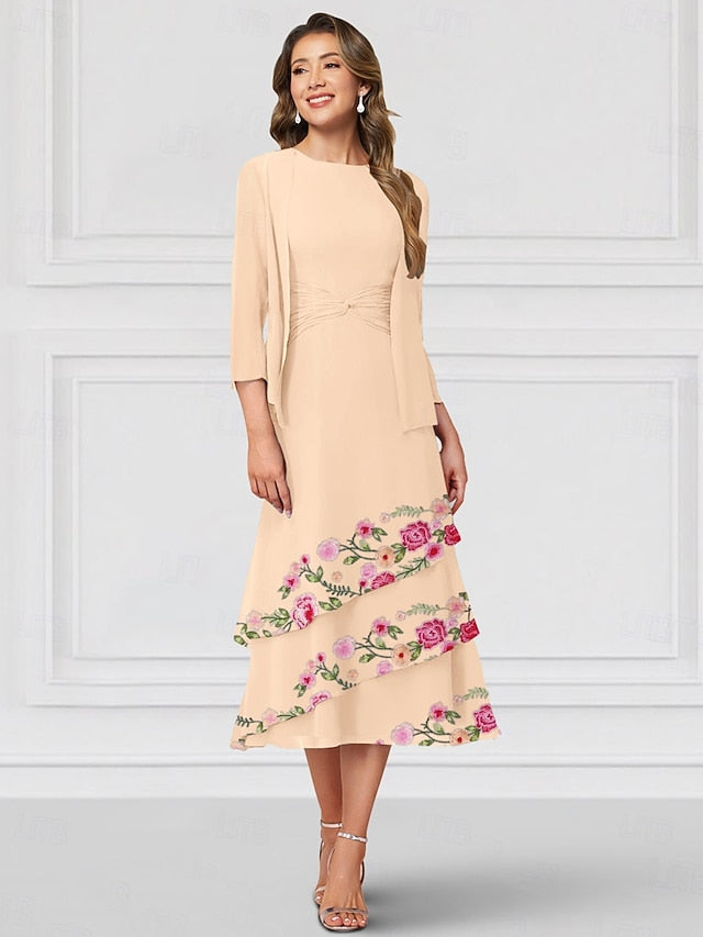 the Crew Dress Mother Two Elegant Piece A-Line of Neck Bride FashionChic