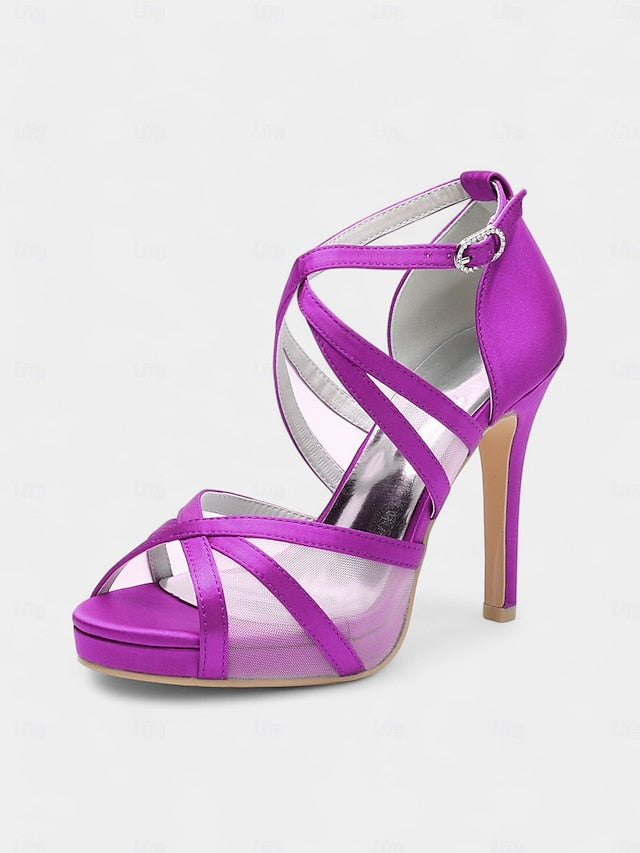 Heel Cross White Sandals - with Satin High Straps Perfect Bridal FashionChic