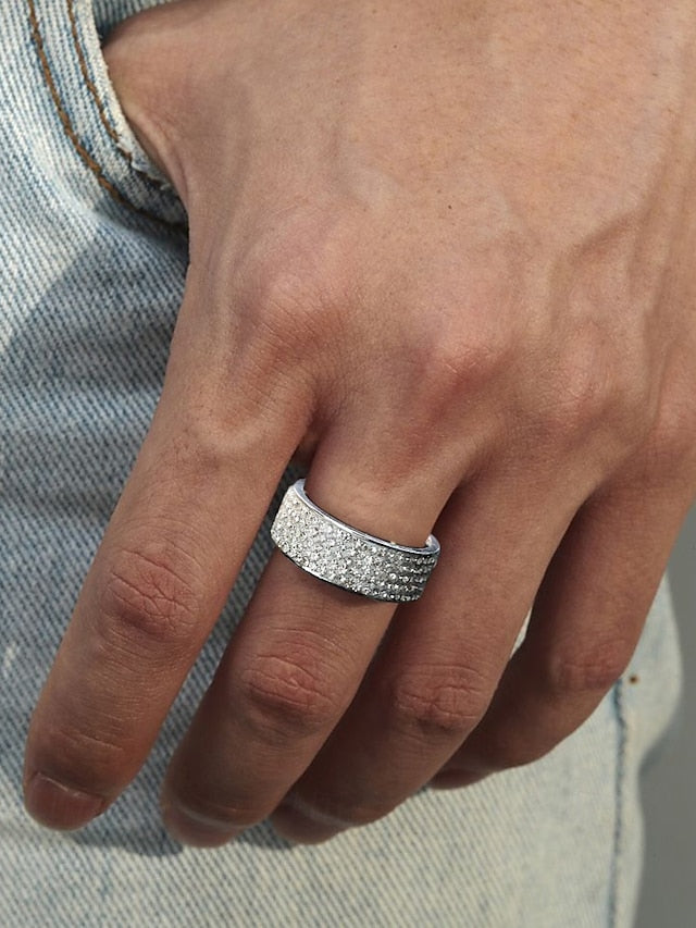 with Pave Band Rings Rhinestone Wide Men's Full FashionChic