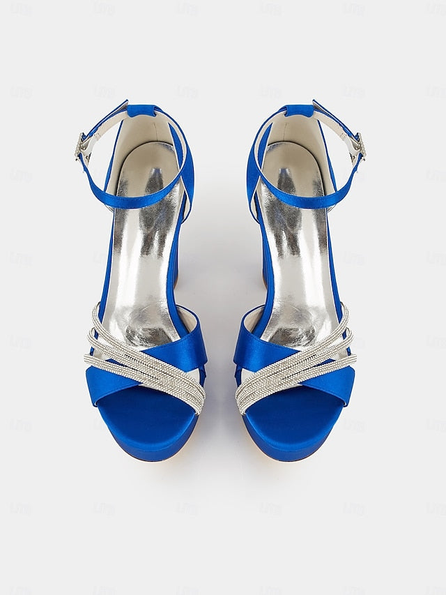 Platform Rhinestone Purple - Heel Sandals Satin Straps with High FashionChic