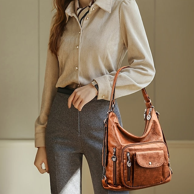Bag - Leather Women's Faux Hobo Vintage-Style Brown FashionChic