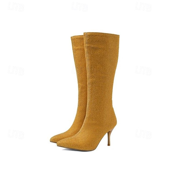 Knee-High Elegant Sparkly Stiletto Women's – Boots FashionChic