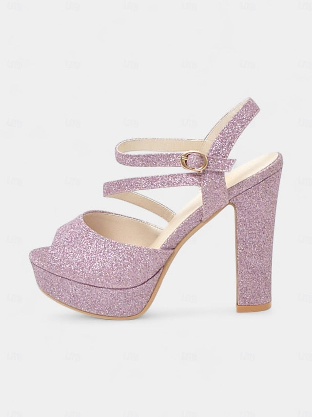Strap Ankle Heel Women's Platform Sandals with Glitter High FashionChic