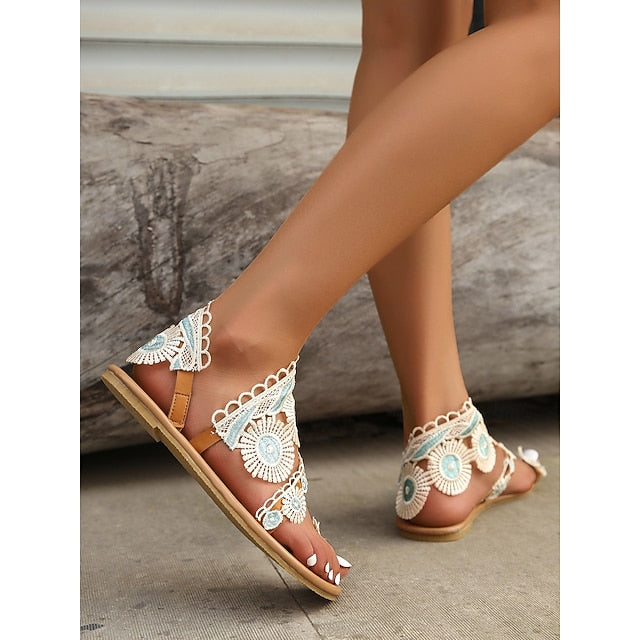 Lace Women's Sandals – Boho Floral Flat Vintage-Inspired FashionChic