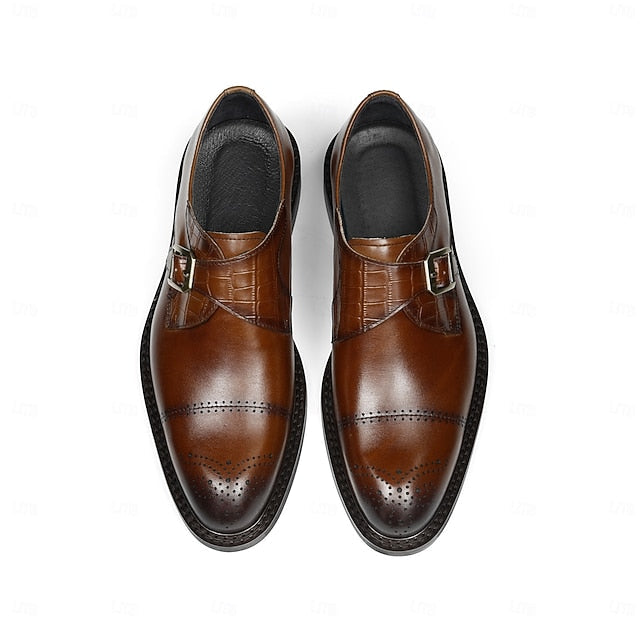 Dress Genuine Strap Black Men's Leather Monk First Shoes- FashionChic